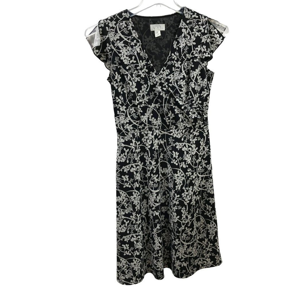 LOFT V-NECK CAP SLEEVE FLORAL PRINT A LINE DRESS SIZE 2P